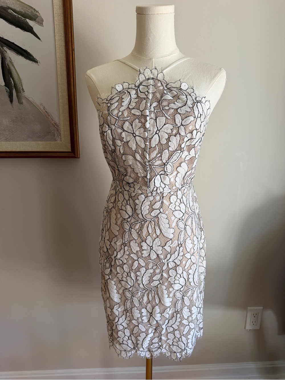 Lulu's White Floral Lace Midi Dress over Nude Slip